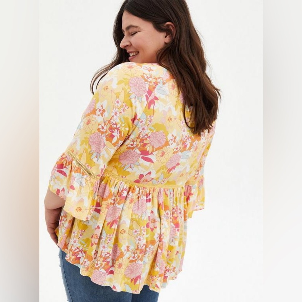 SOLD SOLD SOLD Torrid - Rayon Embroidered Bell Sleeve Top - Picture 2 of 4